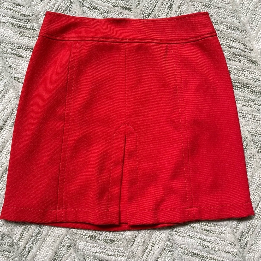 Loft Bright Orange Knit Substantial Front Kick Pleat Zip Back A Line Skirt Work